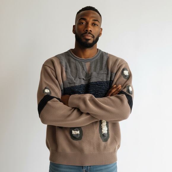 VINTAGE ABSTRACT PATTERN KNITTED PULLOVER SWEATER COOGIE STYLE A.DINER MEN SZ XL - Picture 4 of 14